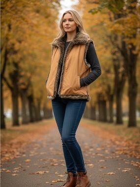 Skea Camel and Fur Reversible Vest